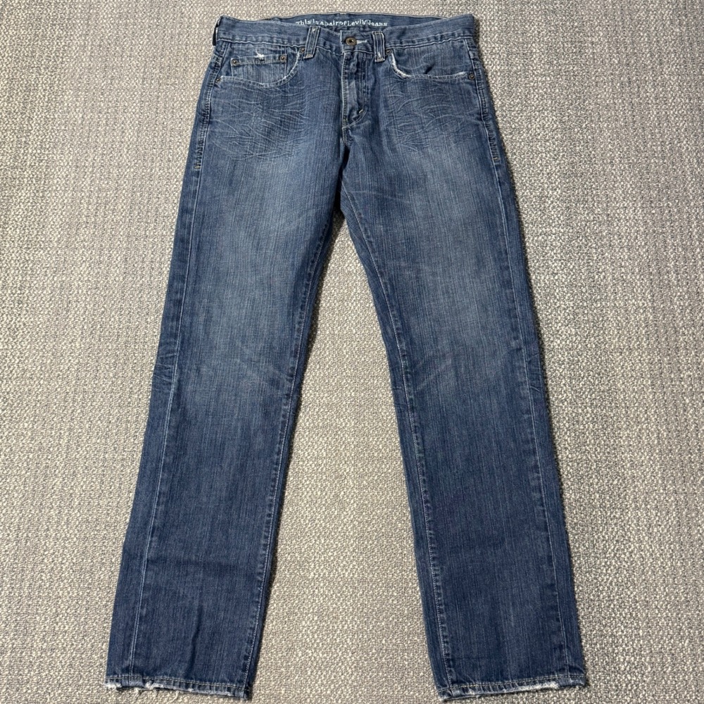 Levi's 511 Skinny Fit Jeans Men 33x30 Blue Distressed Honeycomb Whisker Fade Y2K